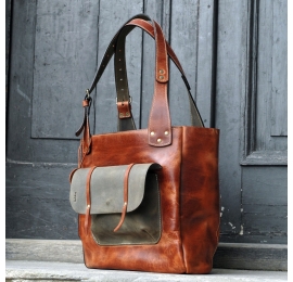 leather bag made out of natural leather handmade in ginger colour made by ladybuq art