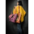 Original leather bag in Claret color with colorful accents, purse handmade by Ladybuq