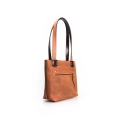 sac à main femme orange avec des accents marron, sac à main en cuir à la main en 5 tailles fabriqué par ladybuq
