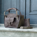 Handmade bag vintage style with pocket clutch and a strap khaki and brown