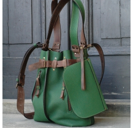Jenny green colour big handmade real leather bag made by Ladybuq Art