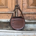 brown leather bag inez with long shoulder strap ade by ladybuq art