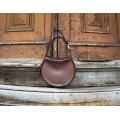 brown leather bag inez with long shoulder strap ade by ladybuq art