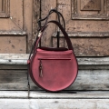 bag in raspberry color with long adjustable strap in set made by ladybuq art