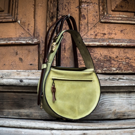 bag in lime color made by ladybuq, handy handcrafted leather purse