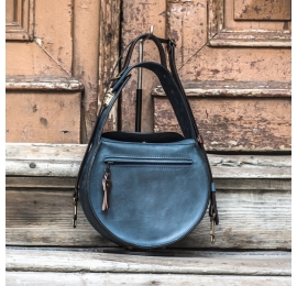 Mała damska torebka w kolorze Granatowym z akcentami w kolorze Brązowym, torebka z długim paskiem od Ladybuq