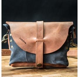 Leather fanny pack/shoulder bag made by Ladybuq in Ginger with Grey suede