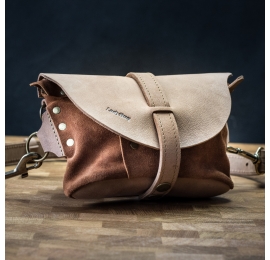 Small leather fanny pack and shoulder bag in one Light Brown color with Brown suede