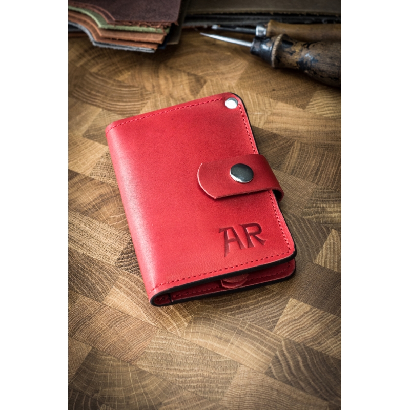 skórzany portfel ręcznie wykonany w kolorze czerwonym od