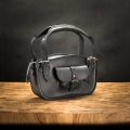 Women leather bag Kuferek in Black color with detachable lining made by Ladybuq