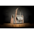 original leather set in grey and light brown colors, bag with wallet and organizer