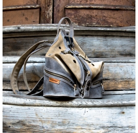 wygodny, skórzany plecak w stylu vintage w kolorze szarym i beżowym