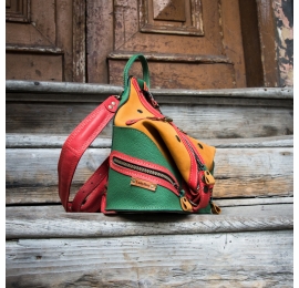 Kolorowy skórzany plecak i torebka na ramię w jednym, ręcznie wykonany plecak z wygodnymi paskami od Ladybuq