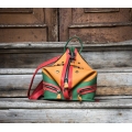 multicolor backpack made out of natural leather, backpack and shoulder bag in one