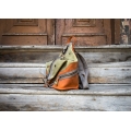 leather backpack and orange and lime color, handmade backpack in 4 sizes