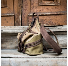 Personalized backpack in Beige and Khaki colors, leather handmade backpack made by Ladybuq