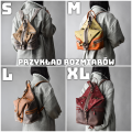 leather handmade backpack in brown and grey color variation made by ladybuq art