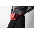 Leather fanny pack and shoulder bag in one Raspberry color