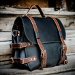 Stylish Black backpack made out of natural leather with accents in Brown color, great gift for him or for her