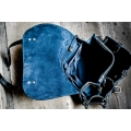 Leather travel backpack in Navy Blue color with Black accents and comfortable divider inside made by Ladybuq