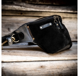 Original suede fanny pack in black color, handmade by Ladybuq