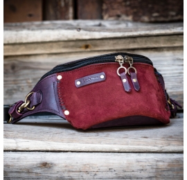 small hip bag in plum and claret color variation made by ladybuq