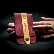 small raspberry colored leather cards sleeve made by ladybuq, handy cards case in vintage style