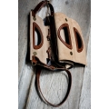 leather purse in beige color made by ladybuq, handmade leather purse with long crossbody strap