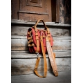 Original oldschool leather backpack in Red color with comortable pocket on the back and long strap