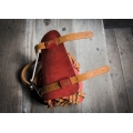 Original oldschool leather backpack in Red color with comortable pocket on the back and long strap