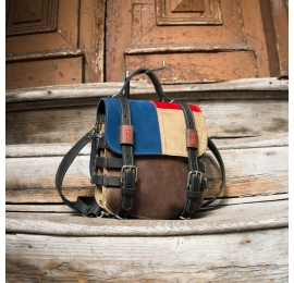 Stylish backpack made out of natural leather with colorful accents great gift for him or for her