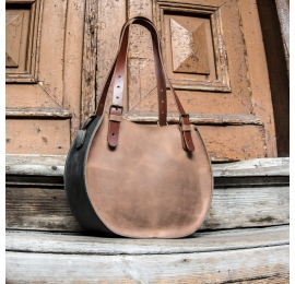 Brązowo-szara skórzana torebka Basia, ręcznie  wykonana z pięknej matowej skóry