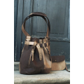Jenny kolor beż/ciemny brąz unikalna torba z naturalnej skóry wysokiej jakości torebka od Ladybuq Art Studio