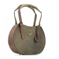 Khaki amd brown leather bag Basia, handmade woman personalized purse