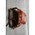 Handmade leather fanny pack made out of natural leather in Ginger color by Ladybuq Art