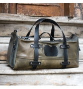 Leather weekendr bag in khaki & gray colors handmade in classic style by ladybuq Art