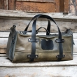 Leather weekendr bag in khaki & gray color handmade in classic style by ladybuq Art