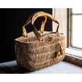 Unique wicker basket with additional camel leather items by Ladybuq Art