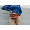 Handmade leather fanny pack made out of natural leather in Ginger color by Ladybuq Art