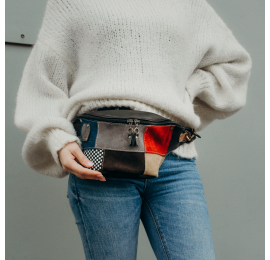 suede patched fanny pack made by ladybuq, leather shoulder purse with zipper closure