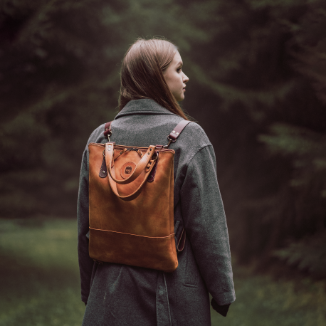 Backpack/bag handmade natural full grain leather bag made by Ladybuq Art Studio
