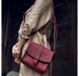 Leather small cross-body bag raspberry made by Ladybuq