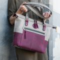 Original Plum and Grey color leather woman handbag made by Ladybuq