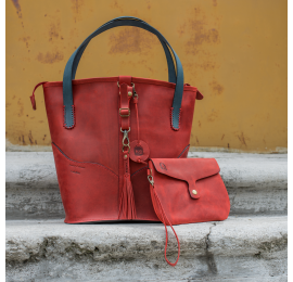 Leather handmade bag from Ladybuq Art Julia in Red and Navy Blue colors