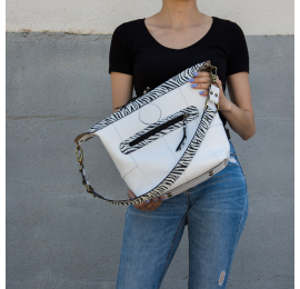 Original white and zebra pattern color leather woman handbag made by Ladybuq