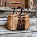 Unique wicker basket with additional leather items with flap by Ladybuq Art