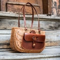 Original wicker basket with additional leather items by Ladybuq Art