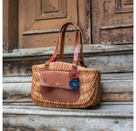 Unique wicker & leather basket  by Ladybuq Art