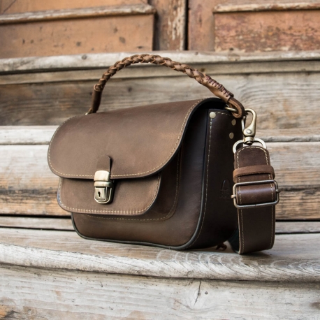 Lara leather handbag made of leather in brown color by LadyBuq Art