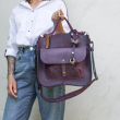 Original leather handbag in plum color  with tied straps from LadyBuq Art
